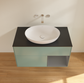 Тумба под раковину Villeroy & Boch Finion 100х50,1 см с подсветкой МДФ оливковый матовый лак/стекло черное матовое GA22GKGM