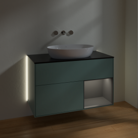 Тумба под раковину Villeroy & Boch Finion 100х50,1 см с подсветкой МДФ оливковый матовый лак/стекло черное матовое GA22GKGM