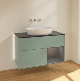 Тумба под раковину Villeroy & Boch Finion 100х50,1 см с подсветкой МДФ оливковый матовый лак/стекло черное матовое GA22GKGM