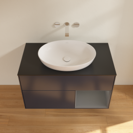 Тумба под раковину Villeroy & Boch Finion 100х50,1 см с подсветкой МДФ темно-синий матовый лак/стекло черное матовое GA22GKHG