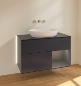 Тумба под раковину Villeroy & Boch Finion 100х50,1 см с подсветкой МДФ темно-синий матовый лак/стекло черное матовое GA22GKHG