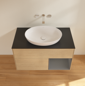 Тумба под раковину Villeroy & Boch Finion 100х50,1 см с подсветкой МДФ шпон дуба/стекло черное матовое GA22GKPC