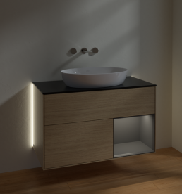 Тумба под раковину Villeroy & Boch Finion 100х50,1 см с подсветкой МДФ шпон дуба/стекло черное матовое GA22GKPC