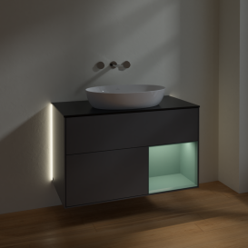 Тумба под раковину Villeroy & Boch Finion 100х50,1 см с подсветкой МДФ антрацит матовый лак/стекло черное матовое GA22GMGK