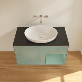 Тумба под раковину Villeroy & Boch Finion 100х50,1 см с подсветкой МДФ оливковый матовый лак/стекло черное матовое GA22GMGM