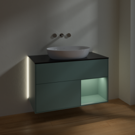 Тумба под раковину Villeroy & Boch Finion 100х50,1 см с подсветкой МДФ оливковый матовый лак/стекло черное матовое GA22GMGM