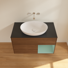 Тумба под раковину Villeroy & Boch Finion 100х50,1 см с подсветкой МДФ шпон грецкого ореха/стекло черное матовое GA22GMGN