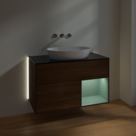 Тумба под раковину Villeroy & Boch Finion 100х50,1 см с подсветкой МДФ шпон грецкого ореха/стекло черное матовое GA22GMGN