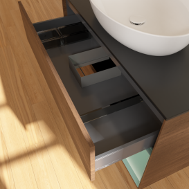 Тумба под раковину Villeroy & Boch Finion 100х50,1 см с подсветкой МДФ шпон грецкого ореха/стекло черное матовое GA22GMGN