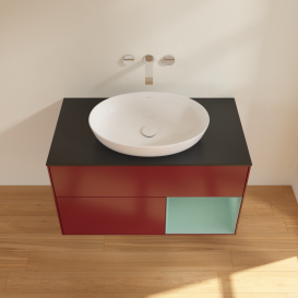 Тумба под раковину Villeroy & Boch Finion 100х50,1 см с подсветкой МДФ пион матовый лак/стекло черное матовое GA22GMHB