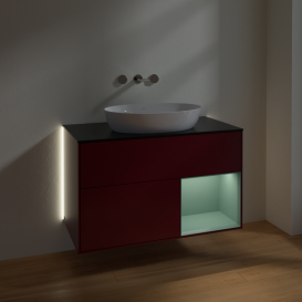 Тумба под раковину Villeroy & Boch Finion 100х50,1 см с подсветкой МДФ пион матовый лак/стекло черное матовое GA22GMHB