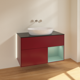 Тумба под раковину Villeroy & Boch Finion 100х50,1 см с подсветкой МДФ пион матовый лак/стекло черное матовое GA22GMHB