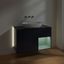 Тумба под раковину Villeroy & Boch Finion 100х50,1 см с подсветкой МДФ темно-синий матовый лак/стекло черное матовое GA22GMHG