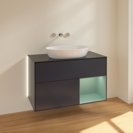 Тумба под раковину Villeroy & Boch Finion 100х50,1 см с подсветкой МДФ темно-синий матовый лак/стекло черное матовое GA22GMHG