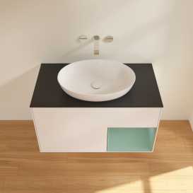 Тумба под раковину Villeroy & Boch Finion 100х50,1 см с подсветкой МДФ белый матовый лак/стекло черное матовое GA22GMMT