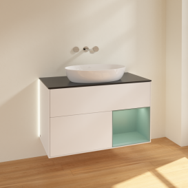 Тумба под раковину Villeroy & Boch Finion 100х50,1 см с подсветкой МДФ белый матовый лак/стекло черное матовое GA22GMMT