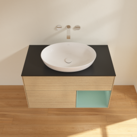 Тумба под раковину Villeroy & Boch Finion 100х50,1 см с подсветкой МДФ шпон дуба/стекло черное матовое GA22GMPC