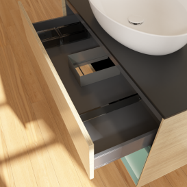 Тумба под раковину Villeroy & Boch Finion 100х50,1 см с подсветкой МДФ шпон дуба/стекло черное матовое GA22GMPC