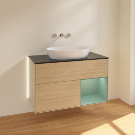 Тумба под раковину Villeroy & Boch Finion 100х50,1 см с подсветкой МДФ шпон дуба/стекло черное матовое GA22GMPC