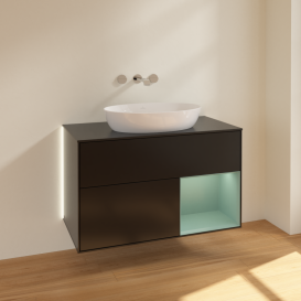 Тумба под раковину Villeroy & Boch Finion 100х50,1 см с подсветкой МДФ черный матовый лак/стекло черное матовое GA22GMPD