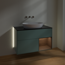 Тумба под раковину Villeroy & Boch Finion 100х50,1 см с подсветкой МДФ оливковый матовый лак/стекло черное матовое GA22GNGM