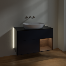 Тумба под раковину Villeroy & Boch Finion 100х50,1 см с подсветкой МДФ темно-синий матовый лак/стекло черное матовое GA22GNHG