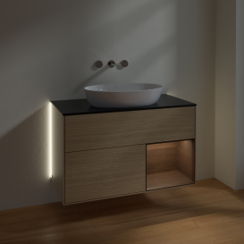 Тумба под раковину Villeroy & Boch Finion 100х50,1 см с подсветкой МДФ шпон дуба/стекло черное матовое GA22GNPC