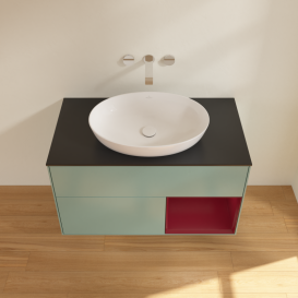 Тумба под раковину Villeroy & Boch Finion 100х50,1 см с подсветкой МДФ оливковый матовый лак/стекло черное матовое GA22HBGM