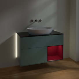 Тумба под раковину Villeroy & Boch Finion 100х50,1 см с подсветкой МДФ оливковый матовый лак/стекло черное матовое GA22HBGM