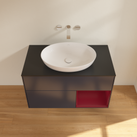 Тумба под раковину Villeroy & Boch Finion 100х50,1 см с подсветкой МДФ темно-синий матовый лак/стекло черное матовое GA22HBHG