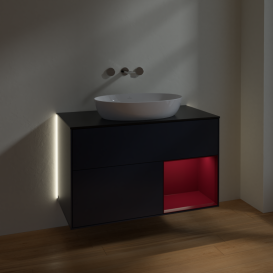 Тумба под раковину Villeroy & Boch Finion 100х50,1 см с подсветкой МДФ темно-синий матовый лак/стекло черное матовое GA22HBHG