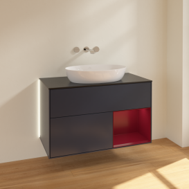 Тумба под раковину Villeroy & Boch Finion 100х50,1 см с подсветкой МДФ темно-синий матовый лак/стекло черное матовое GA22HBHG