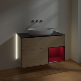 Тумба под раковину Villeroy & Boch Finion 100х50,1 см с подсветкой МДФ шпон дуба/стекло черное матовое GA22HBPC