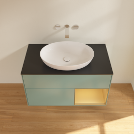 Тумба под раковину Villeroy & Boch Finion 100х50,1 см с подсветкой МДФ оливковый матовый лак/стекло черное матовое GA22HFGM