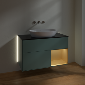 Тумба под раковину Villeroy & Boch Finion 100х50,1 см с подсветкой МДФ оливковый матовый лак/стекло черное матовое GA22HFGM