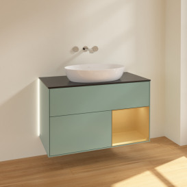 Тумба под раковину Villeroy & Boch Finion 100х50,1 см с подсветкой МДФ оливковый матовый лак/стекло черное матовое GA22HFGM