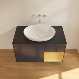 Тумба под раковину Villeroy & Boch Finion 100х50,1 см с подсветкой МДФ темно-синий матовый лак/стекло черное матовое GA22HFHG