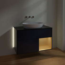 Тумба под раковину Villeroy & Boch Finion 100х50,1 см с подсветкой МДФ темно-синий матовый лак/стекло черное матовое GA22HFHG
