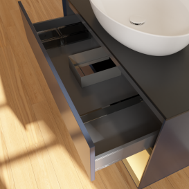 Тумба под раковину Villeroy & Boch Finion 100х50,1 см с подсветкой МДФ темно-синий матовый лак/стекло черное матовое GA22HFHG