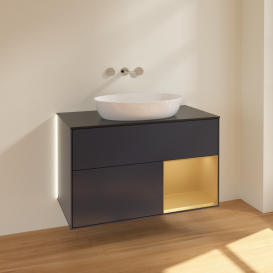 Тумба под раковину Villeroy & Boch Finion 100х50,1 см с подсветкой МДФ темно-синий матовый лак/стекло черное матовое GA22HFHG