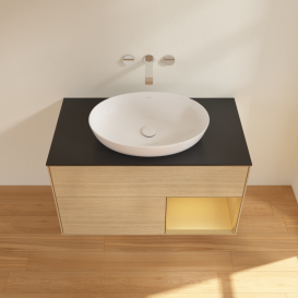 Тумба под раковину Villeroy & Boch Finion 100х50,1 см с подсветкой МДФ шпон дуба/стекло черное матовое GA22HFPC