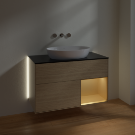 Тумба под раковину Villeroy & Boch Finion 100х50,1 см с подсветкой МДФ шпон дуба/стекло черное матовое GA22HFPC