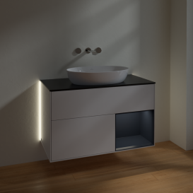 Тумба під раковину Villeroy & Boch Finion 100х50,1 см з підсвічуванням МДФ білий глянцевий лак/скло чорне матове GA22HGGF