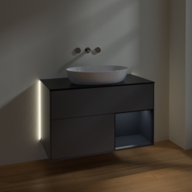Тумба под раковину Villeroy & Boch Finion 100х50,1 см с подсветкой МДФ антрацит матовый лак/стекло черное матовое GA22HGGK