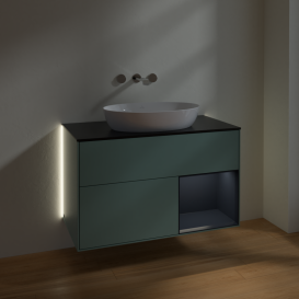 Тумба под раковину Villeroy & Boch Finion 100х50,1 см с подсветкой МДФ оливковый матовый лак/стекло черное матовое GA22HGGM