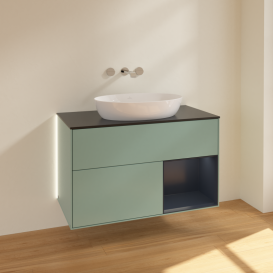Тумба під раковину Villeroy & Boch Finion 100х50,1 см із підсвічуванням МДФ оливковий матовий лак/скло чорне матове GA22HGGM
