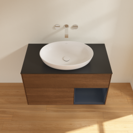 Тумба под раковину Villeroy & Boch Finion 100х50,1 см с подсветкой МДФ шпон грецкого ореха/стекло черное матовое GA22HGGN