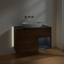 Тумба под раковину Villeroy & Boch Finion 100х50,1 см с подсветкой МДФ шпон грецкого ореха/стекло черное матовое GA22HGGN