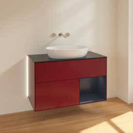 Тумба под раковину Villeroy & Boch Finion 100х50,1 см с подсветкой МДФ пион матовый лак/стекло черное матовое GA22HGHB