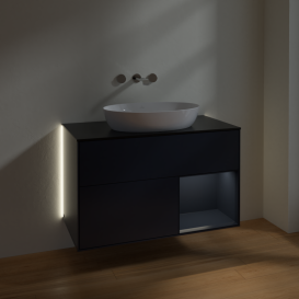 Тумба под раковину Villeroy & Boch Finion 100х50,1 см с подсветкой МДФ темно-синий матовый лак/стекло черное матовое GA22HGHG